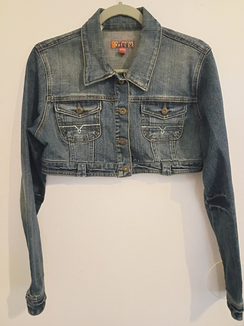 VTG Plugg Cropped Blue Denim Jacket Y2K Sz L